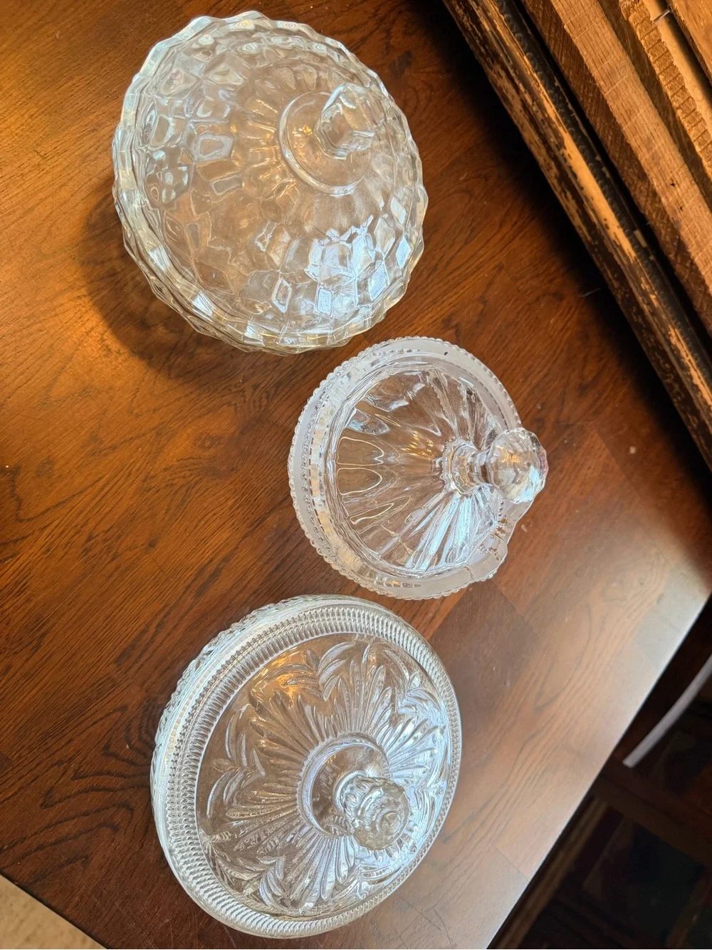 Set of 3 Vintage Clear Glass Lidded Candy Dish - with Lids Cute Candle Making